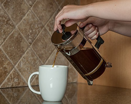 FP-Coffee-Makers-French-Press-w-Glass-Carafe-and-Sturdy-Chrome-Metal-Frame-with-Stainlesss-Steel-Plunger-Perfect-Coffee-and-Tea-maker-1-liter-34-fl-oz-8-cup-capacity-0-1