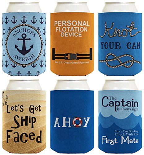 Funny-Beer-Coolie-Gift-Bundle-Nautical-Themed-Boating-Sailing-Sayings-Gag-Gift-6-Pack-Can-Coolie-Drink-Coolers-Coolies-Multi-0-0