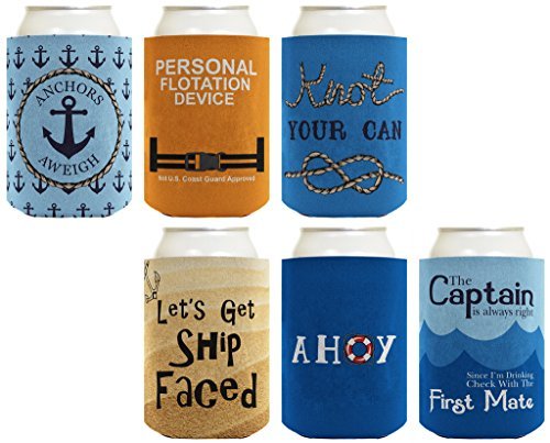 Funny-Beer-Coolie-Gift-Bundle-Nautical-Themed-Boating-Sailing-Sayings-Gag-Gift-6-Pack-Can-Coolie-Drink-Coolers-Coolies-Multi-0