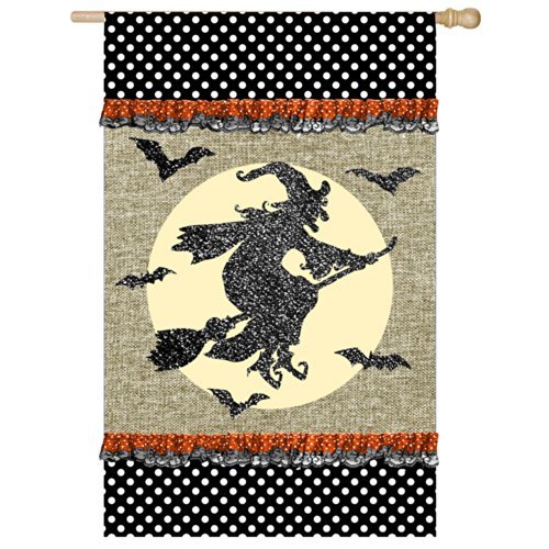 Halloween-Witch-On-A-Broom-Embellished-Burlap-House-Flag-0