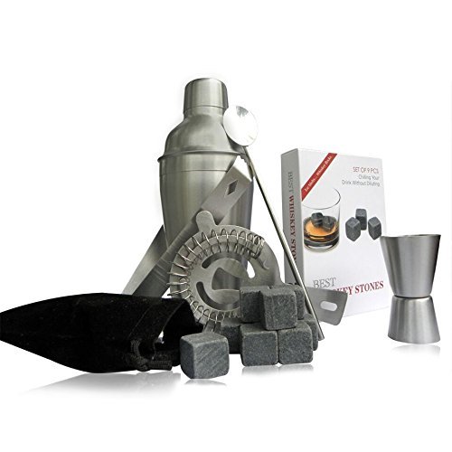 Cuisine-Prefere-Stainless-Steel-Barware-Set-with-5-Tools-Plus-9-Whiskey-Stones-Storage-Bag-Includes-186oz-Cocktail-Shaker-Stirrer-Strainer-Double-Jigger-Tongs-Gift-Set-0