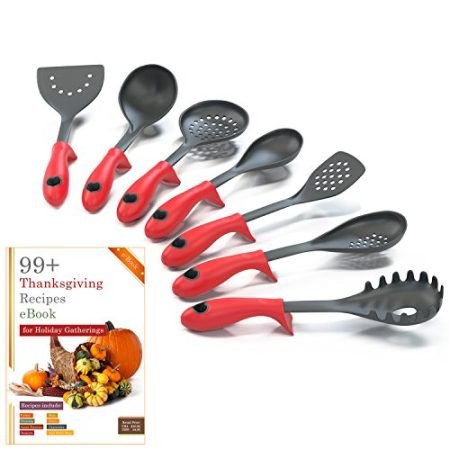 Kitchen-Cooking-Utensils-and-Gadgets-Built-in-Stand-Red-Set-of-7-Turner-Spoon-Spatula-and-Thanksgiving-Recipe-Ebook-0