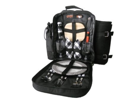 Plush Picnic® Two Person Picnic Backpack-Black Plaid