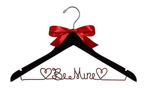 Be-Mine-Valentine-Gift-Black-Wood-Premium-Hanger-with-Red-Wire-Hearts-and-Red-Satin-Bow-0