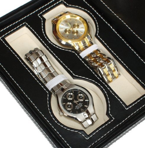 Black-Four-4-Slot-Zippered-Travel-Travelers-Watch-Storage-Organizer-Collector-Case-0-3