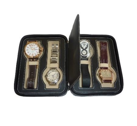 Black-Four-4-Slot-Zippered-Travel-Travelers-Watch-Storage-Organizer-Collector-Case-0