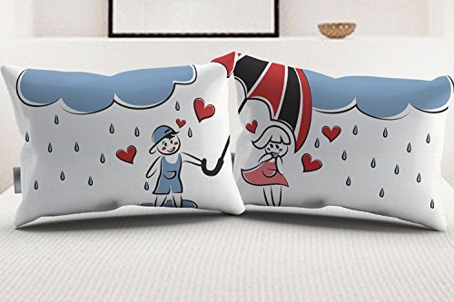 Couples-Pillowcase-Set-Soft-White-Cotton-Raining-Love-Matching-Gift-Idea-for-Couples-Valentines-for-Him-and-Her-20×30-0