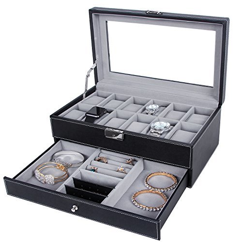 Songmics-Leather-12-Mens-Watch-Box-with-Jewelry-Display-Drawer-Lockable-Watch-Case-Organizer-UJWB012-0-0