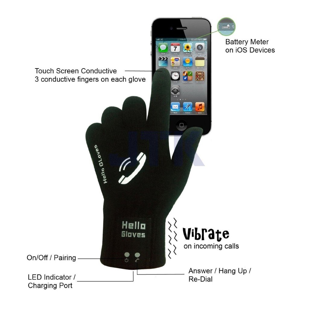 Bluetooth Talking & Touch Screen Knit “Hello” Gloves for iPhone & Smartphone Talk to the Hand Headset – Black Color (Medium)