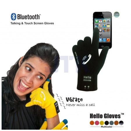 Bluetooth Talking & Touch Screen Knit “Hello” Gloves for iPhone & Smartphone Talk to the Hand Headset – Black Color (Medium)