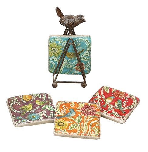 Creative-Co-Op-Kate-McRostie-DesignWorks-Resin-Coaster-Set-with-Tin-Bird-Stand-0