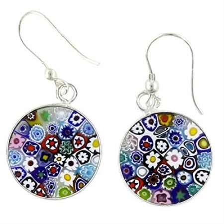 Murano-Glass-Millefiori-Round-Dangle-Earrings-Silver-0