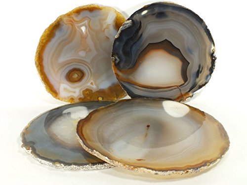 Natural-Agate-Coaster-Cup-Mat-Brown-Colour-35-Inches-4-Inches-Coasterstone-Crystal-Gemstone-Slices-Beverage-Coasters-for-Drinks-Gift-Set-of-4-with-Feet-0