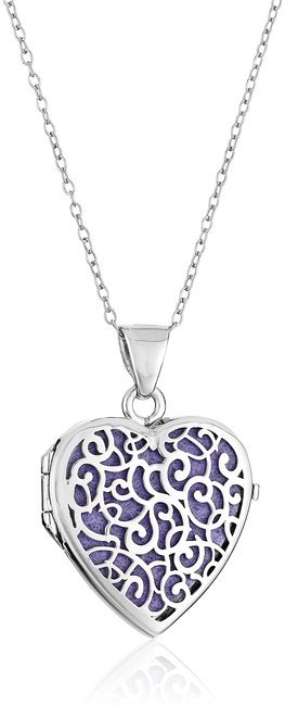 Sterling Silver Italian Heart with Freeform Design Locket Necklace