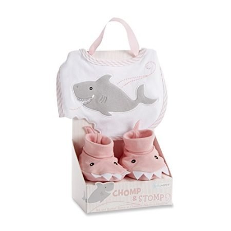 Baby-Aspen-Chomp-and-Stomp-Shark-Bib-and-Booties-Gift-Set-Pink-0