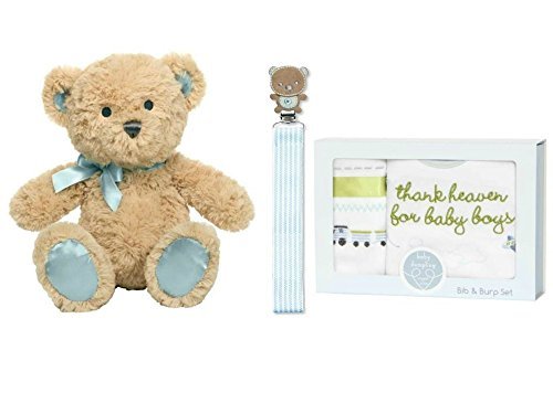 Baby-First-Teddy-Bear-Musical-Plush-Baby-Gift-Set-with-Bib-and-Burp-Set-Pacifier-Clip-Blue-0