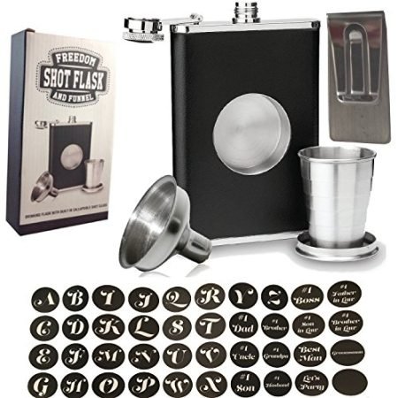 8oz-Personalized-Shot-Flask-with-Bonus-Funnel-and-Money-clip-Gift-Set-by-Freedom-Flasks-Gift-box-included-Letters-A-Z-and-12-Favorite-Sayings-0