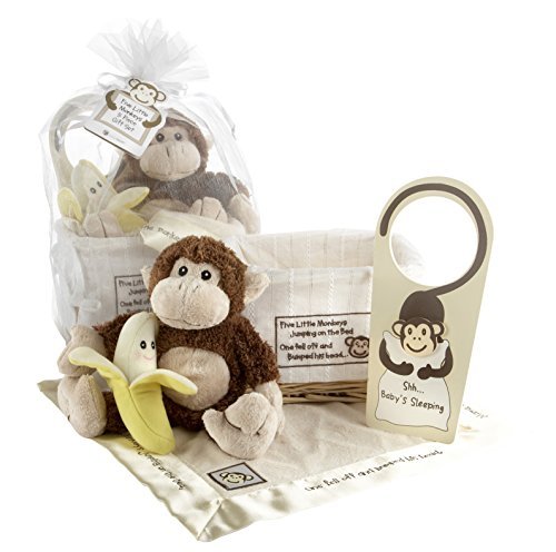 Baby-Aspen-Gift-Set-with-Keepsake-Basket-Five-Little-Monkeys-Brown-0