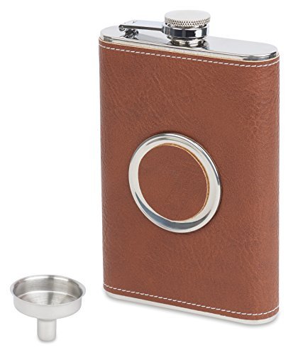 Dirty-Macks-8oz-Shot-Flask-Brown-Leather-Stainless-Steel-8-Ounce-Hip-Whiskey-Flask-Gift-Set-with-Collapsible-Retractable-Steel-Cup-and-Easy-Pour-Funnel-Great-Wedding-or-Anniversary-Gift-0-0